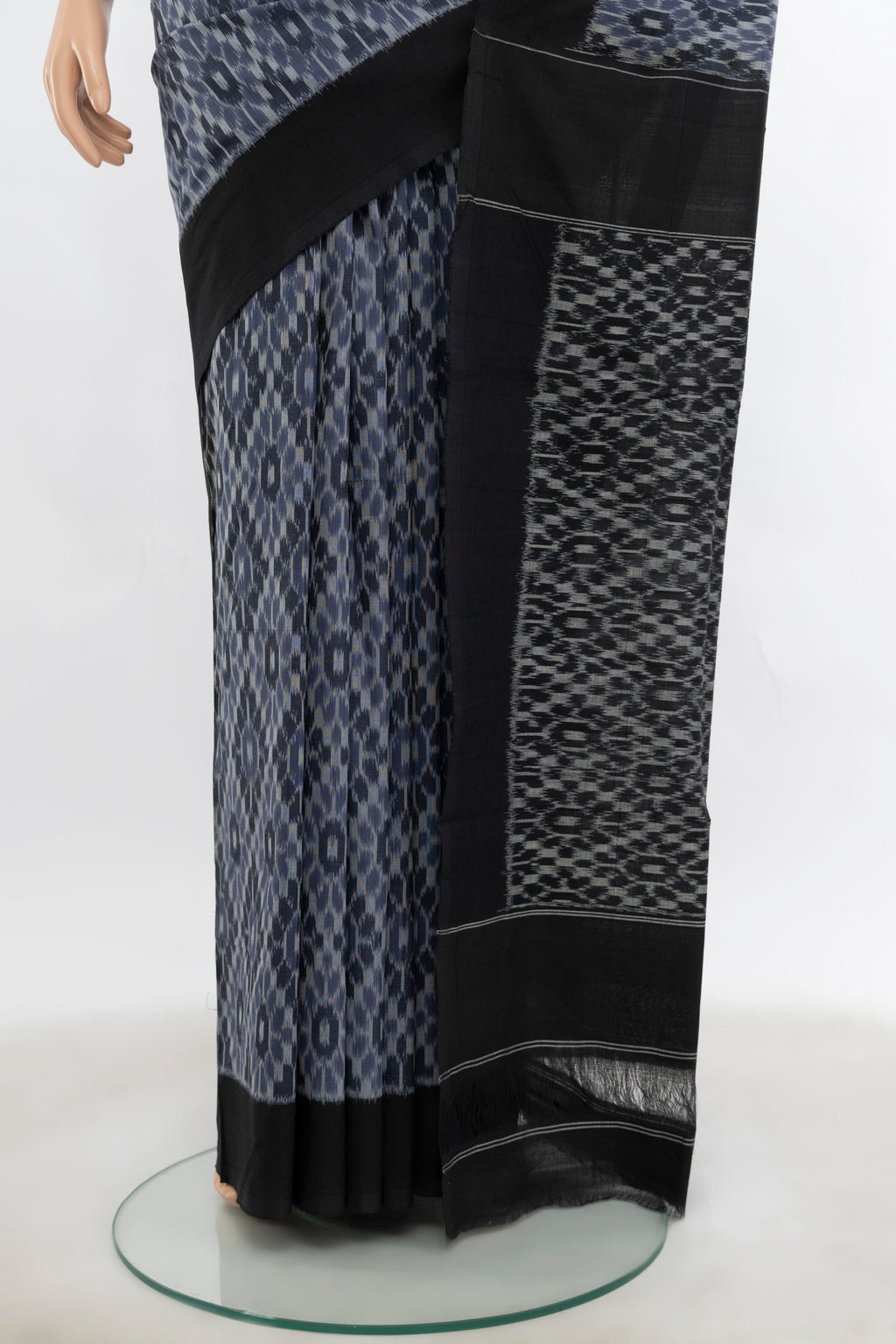 Pleats and pallu of Multi Color Pochampally Cotton Saree with Ikat Print on the body and Silk Border. 