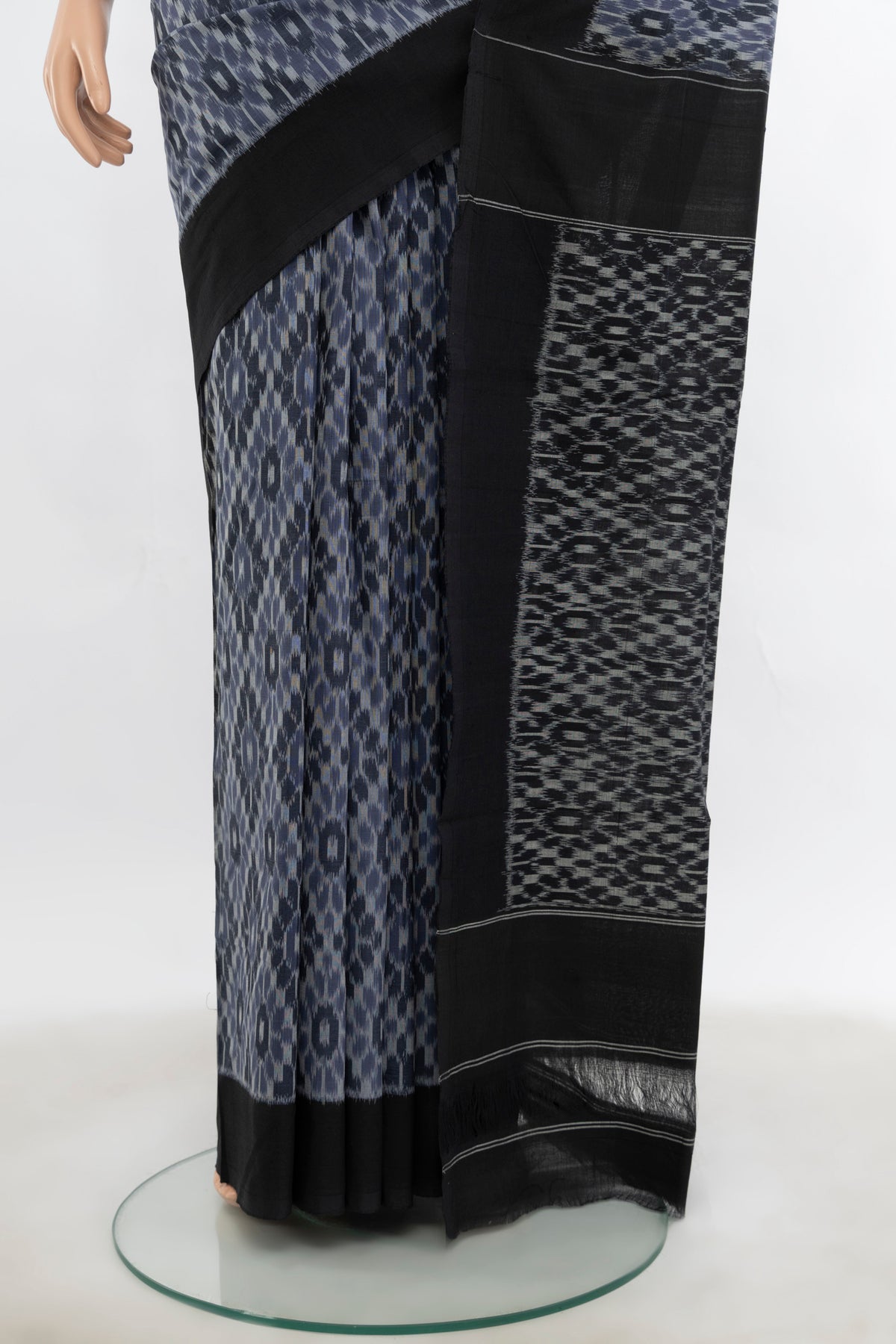 Pleats and pallu of Multi Color Pochampally Cotton Saree with Ikat Print on the body and Silk Border. 