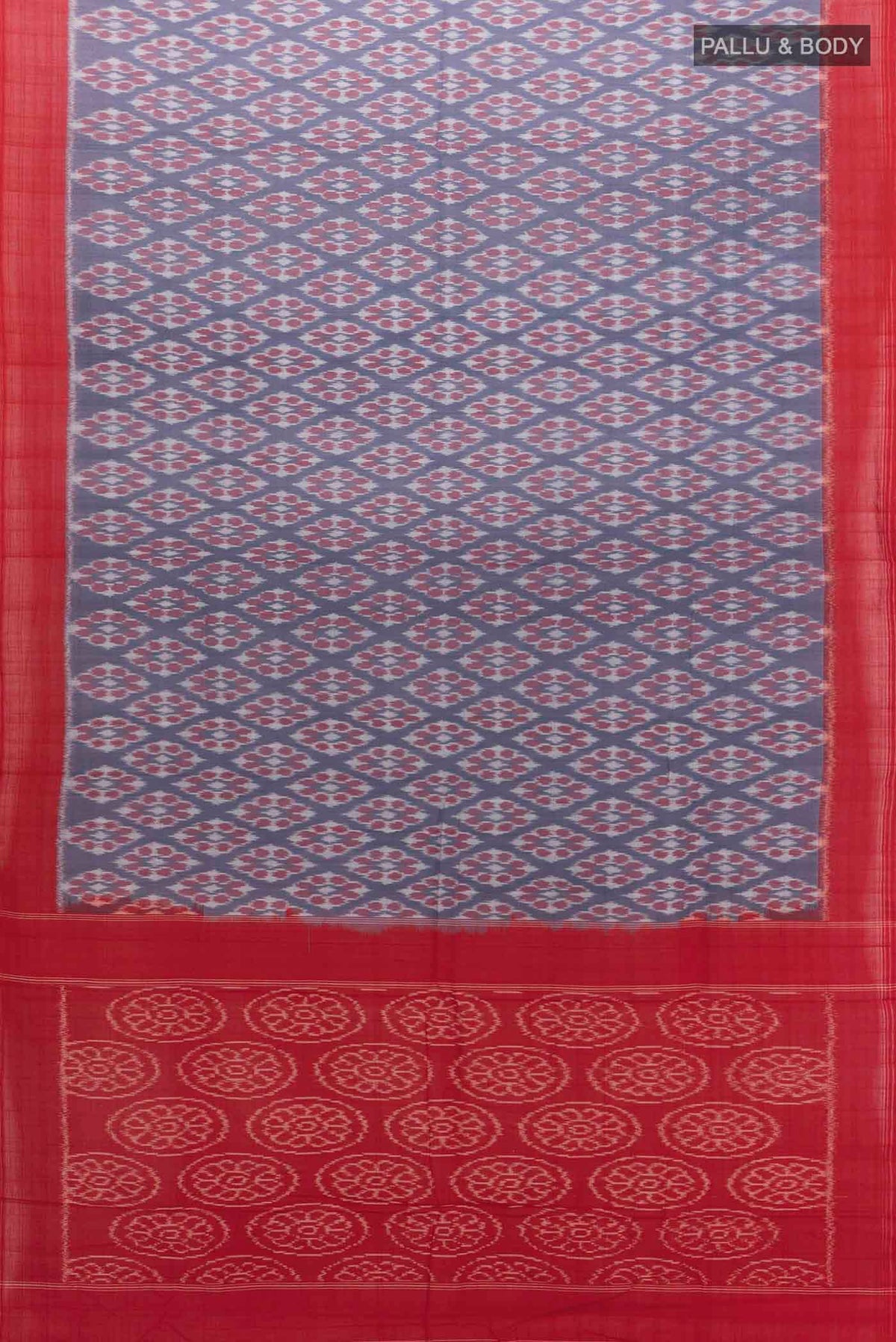 Flat view of Blue Cotton Saree with Pure Ikat on the body and Plain Border