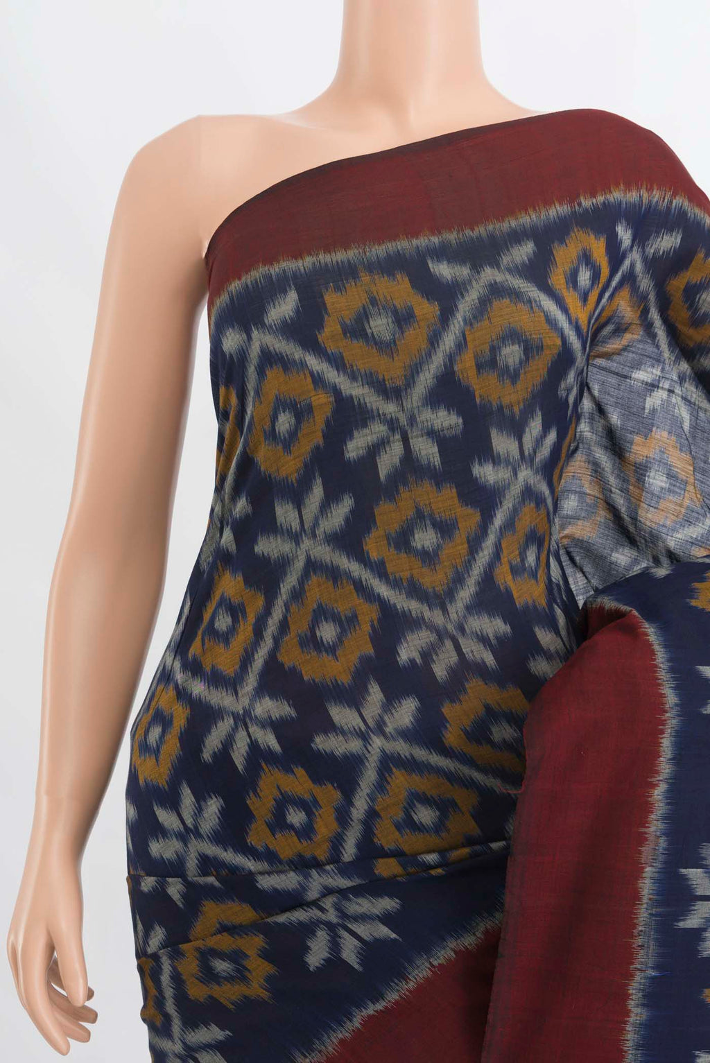 Border image of Navy Blue Pochampally Cotton Saree with Ikat Print on the body and Ikat Border. 