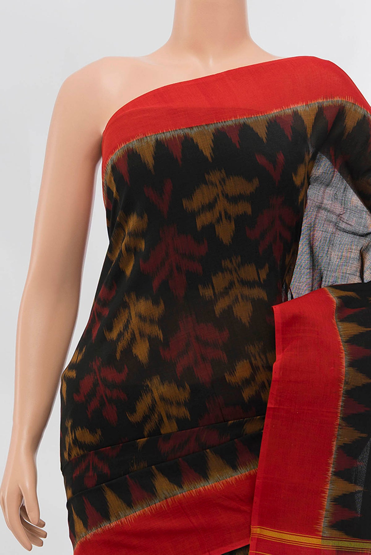Border image of Black Pochampally Cotton Saree with Ikat design on the body and Attached Border