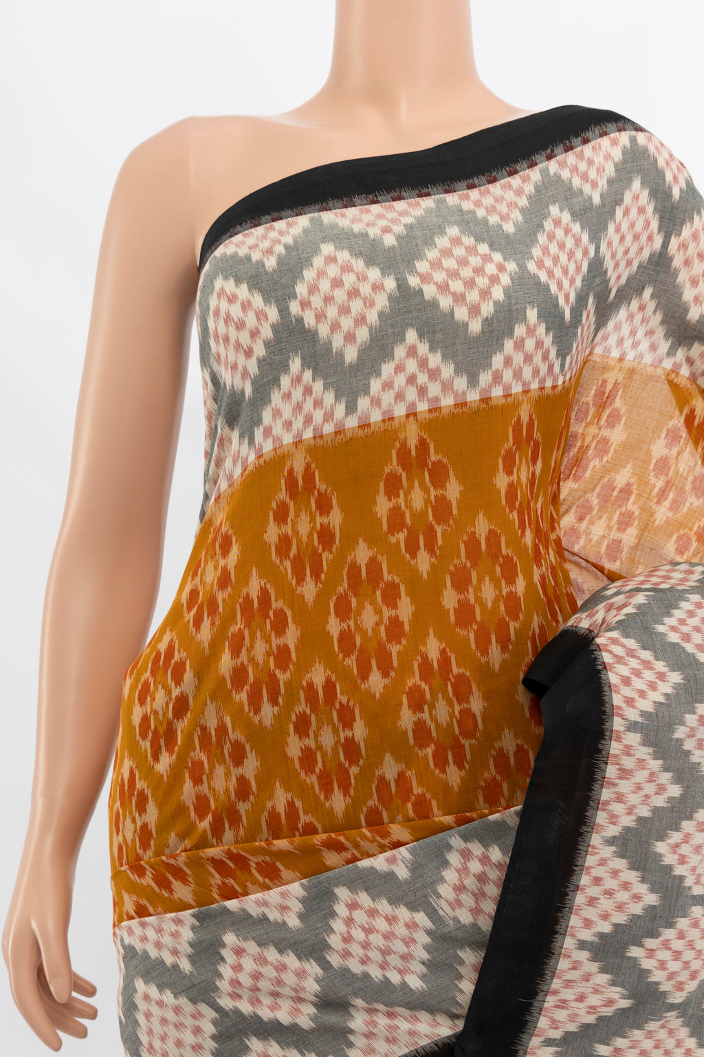Border image of Multi Color Pochampally Cotton Saree with Ikat Print on the body and Silk Border. 