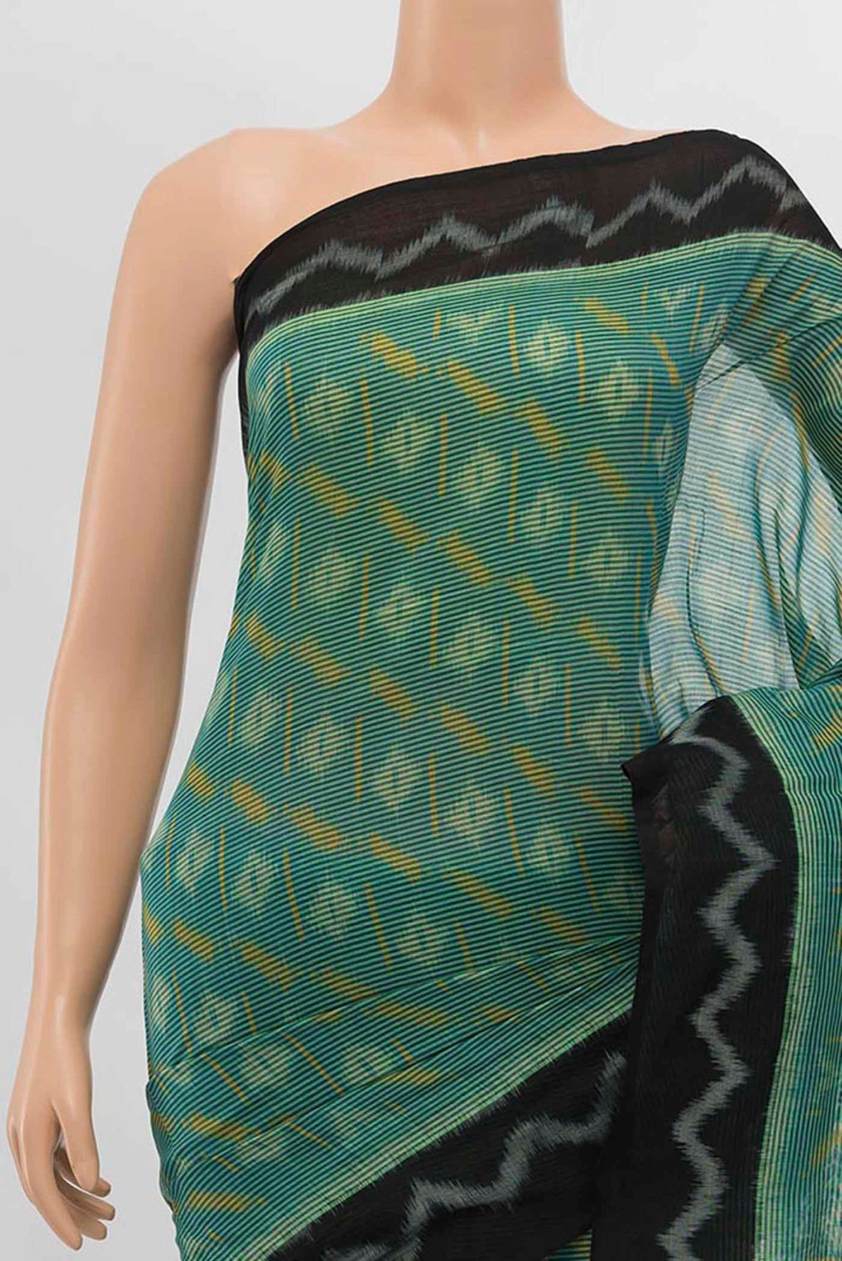 Border image of Blue Pochampally Cotton Saree with Pure Ikat on the body and Plain Border
