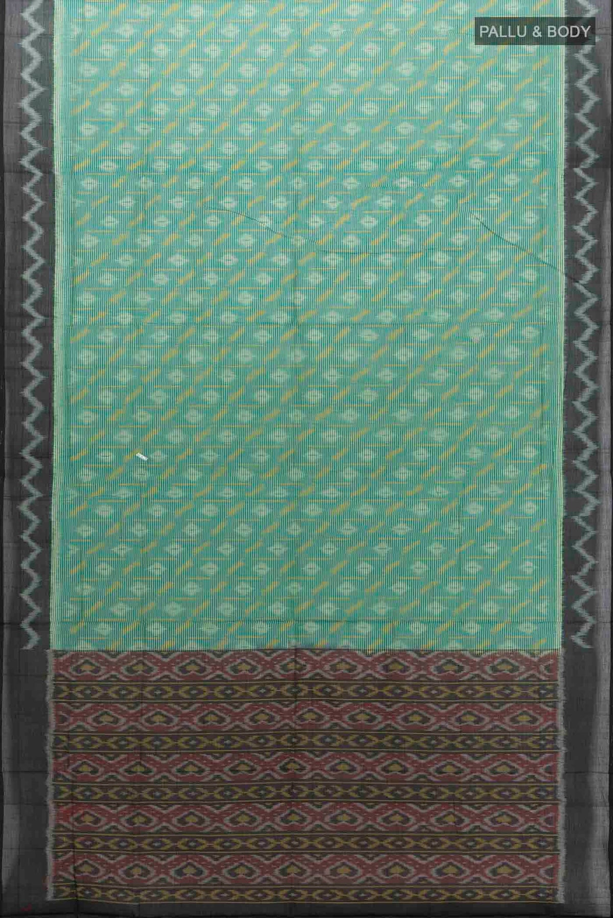 Flat view of Blue Pochampally Cotton Saree with Pure Ikat on the body and Plain Border