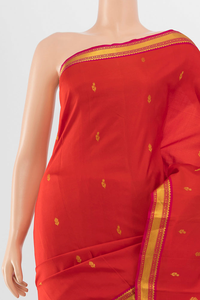 Border image of Red Kanchipuram Silk Saree with Zari Butta on the body and Silk Border. 