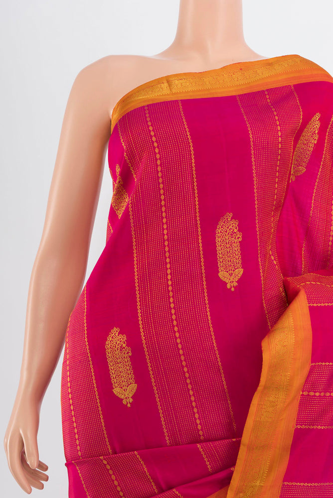 Border image of Dark Pink Kanjivaram Silk Saree with Zari Butta on the body and Silk Border. 