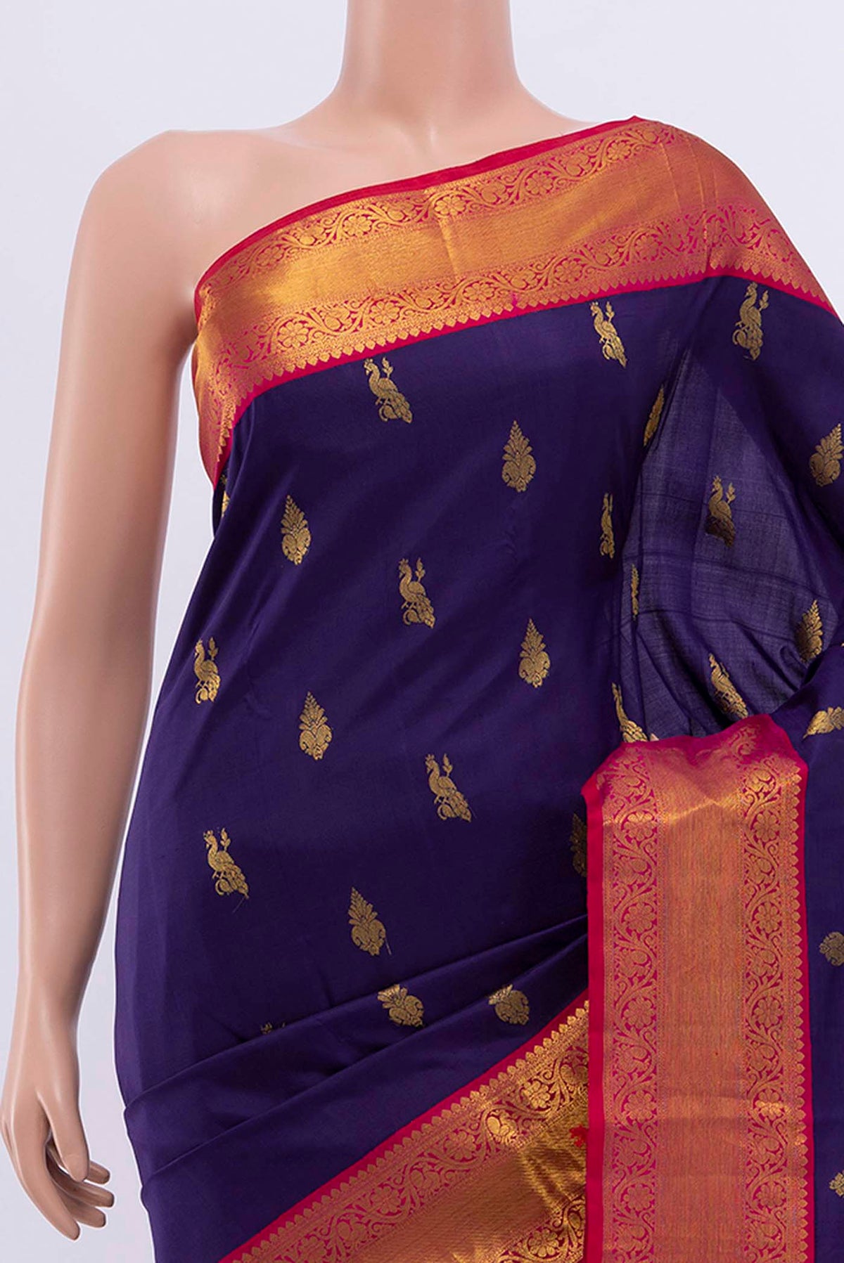Border image of Navy Blue Kanchipuram Silk Saree with Zari Butta on the body and Zari Border