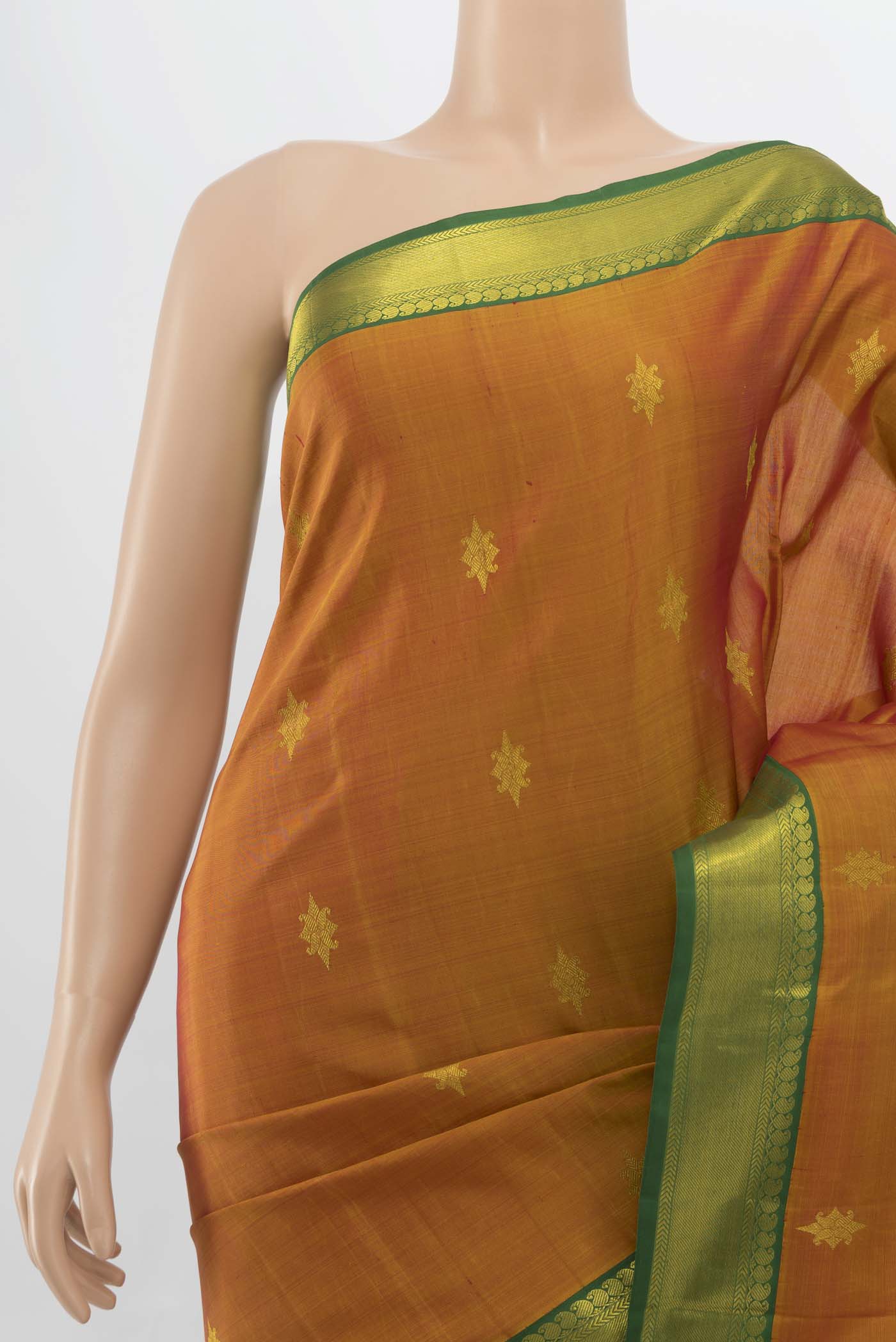 Border image of Pure Silk Pure Zari Rust Kanjivaram Saree with Zari Butta on the body and Silk Border. 