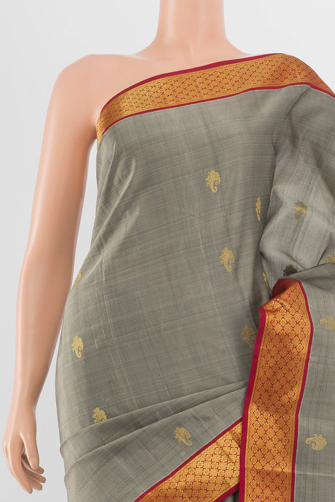 Border image of Davys Grey Kanjivaram Silk Saree with Zari Butta on the body and Silk Border. 