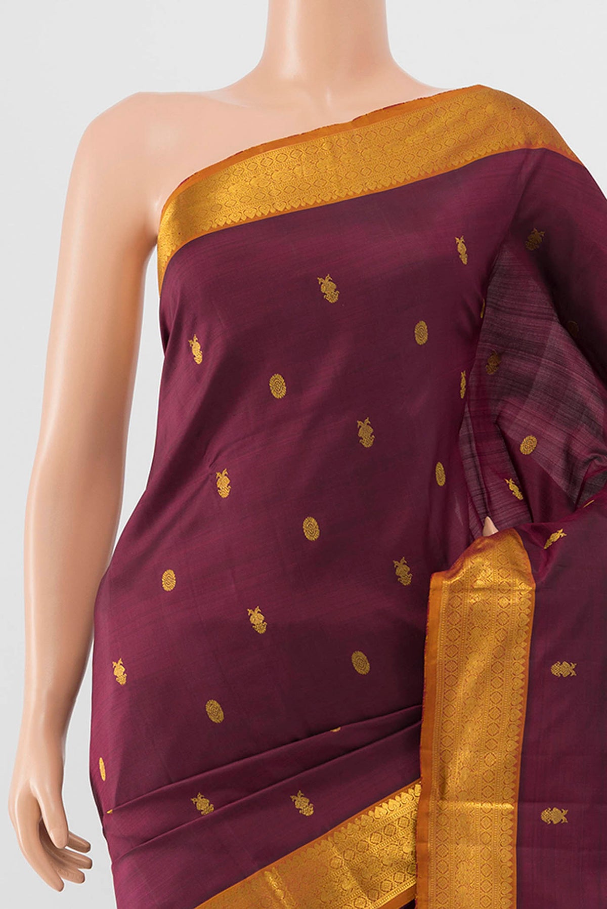 Border image of Maroon Kanchipuram Silk Saree with Zari Butta on the body and Silk Border