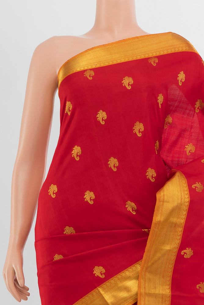 Border image of Pure Silk Pure Zari Red Kanjivaram Saree with Zari Butta on the body and Silk Border. 