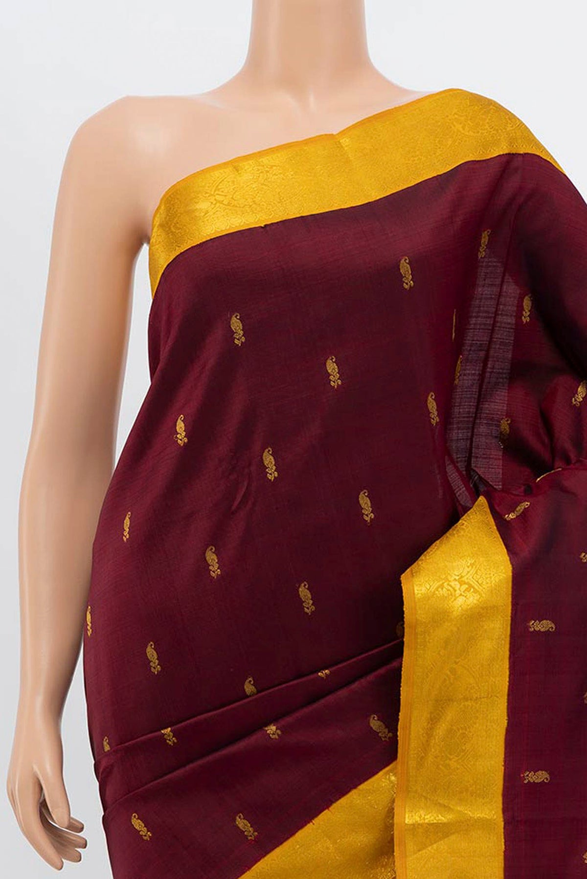 Border image of Maroon Kanchipuram Silk Saree with Plain Body and Zari Border