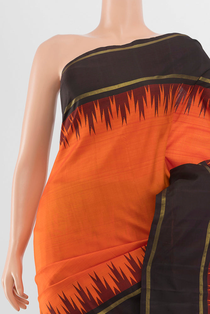 Border image of Orange Kanchipuram Silk Saree with Zari Butta on the body and Silk Border. 