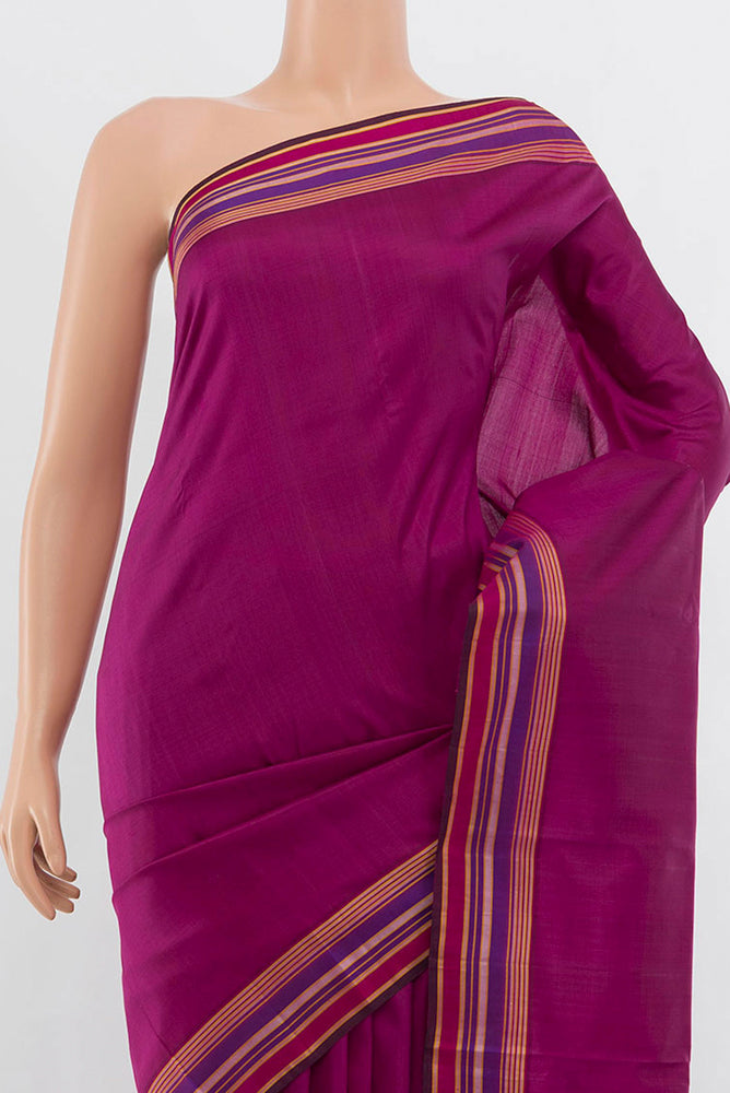 Border image of Purple Kanchipuram Silk Saree with Zari Butta on the body and Silk Border. 