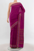 Purple Kanchipuram Silk Saree with Zari Butta on the body and Silk Border.  displayed on a mannequin