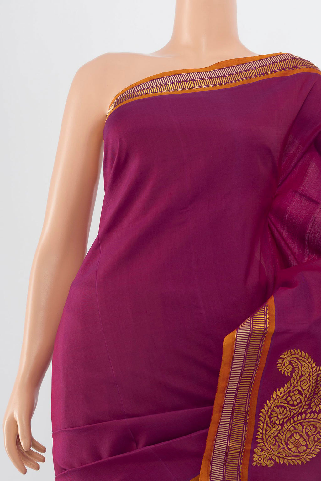 Border image of Purple Kanchipuram Silk Saree with Zari Butta on the body and Silk Border. 