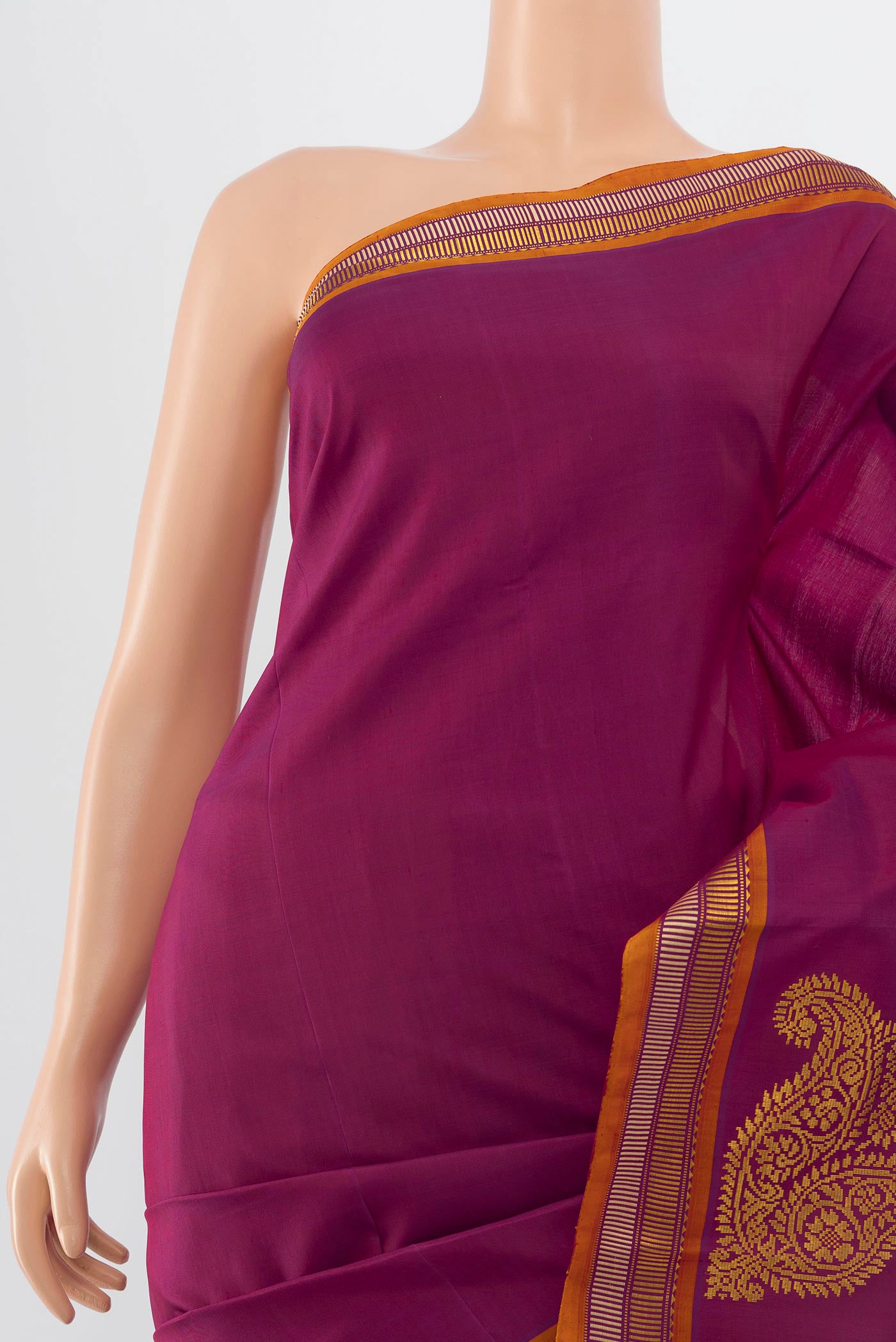 Border image of Purple Kanchipuram Silk Saree with Zari Butta on the body and Silk Border. 