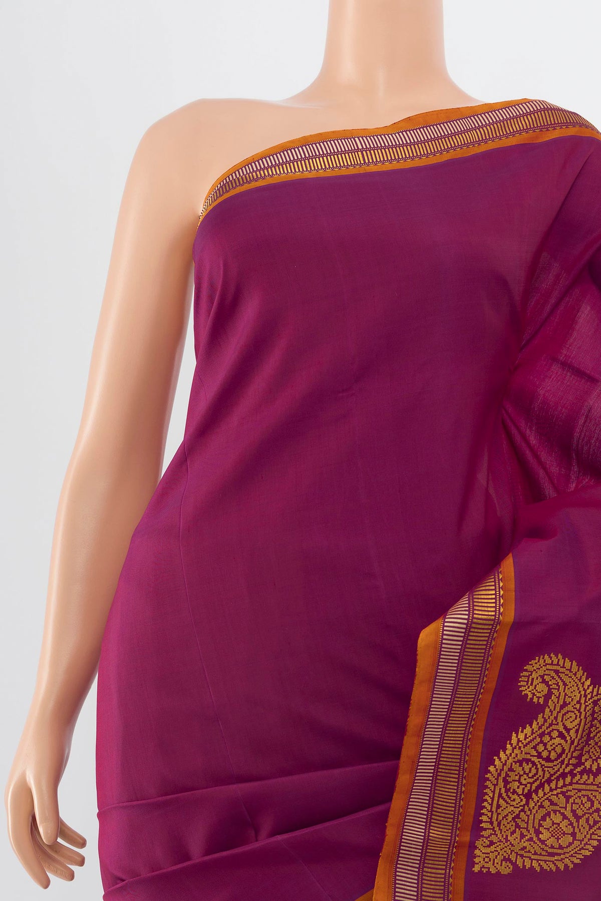 Border image of Purple Kanchipuram Silk Saree with Zari Butta on the body and Silk Border. 