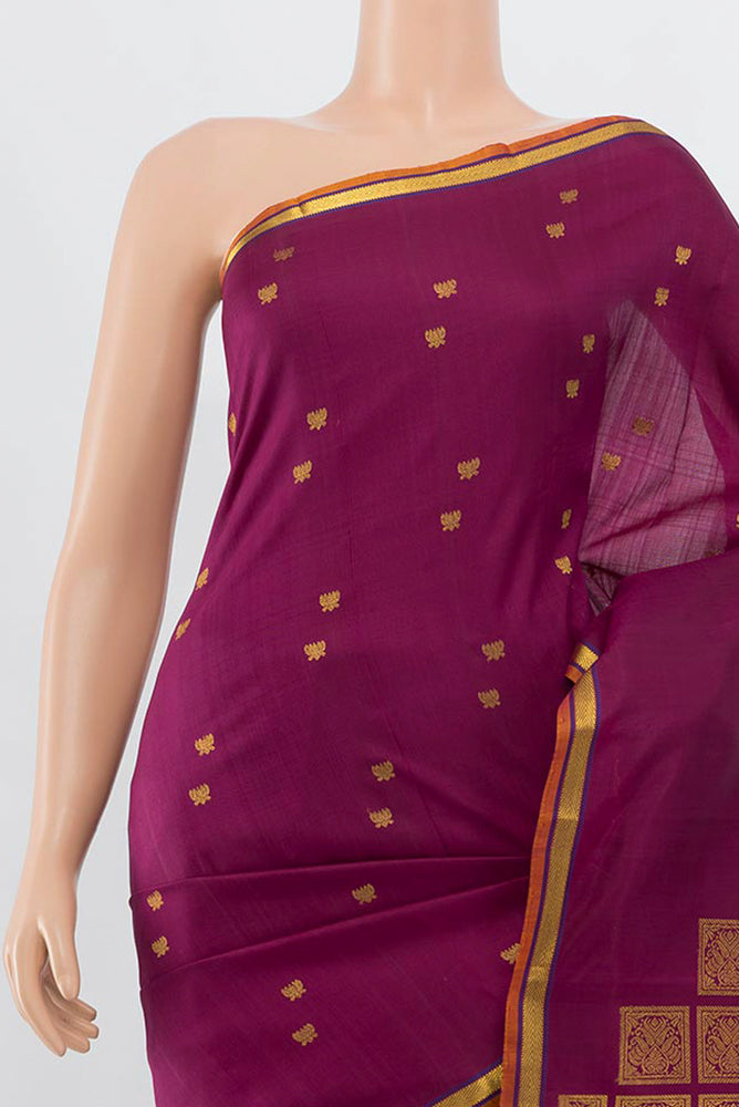 Border image of Purple Kanjivaram Silk Saree with Zari Butta on the body and Silk Border. 