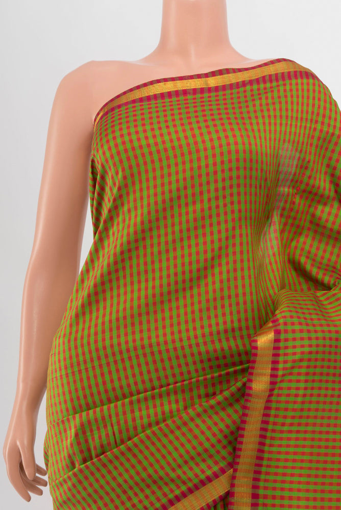 Border image of Multi Color Kanchipuram Silk Saree with Checked design on the body and Silk Border. 