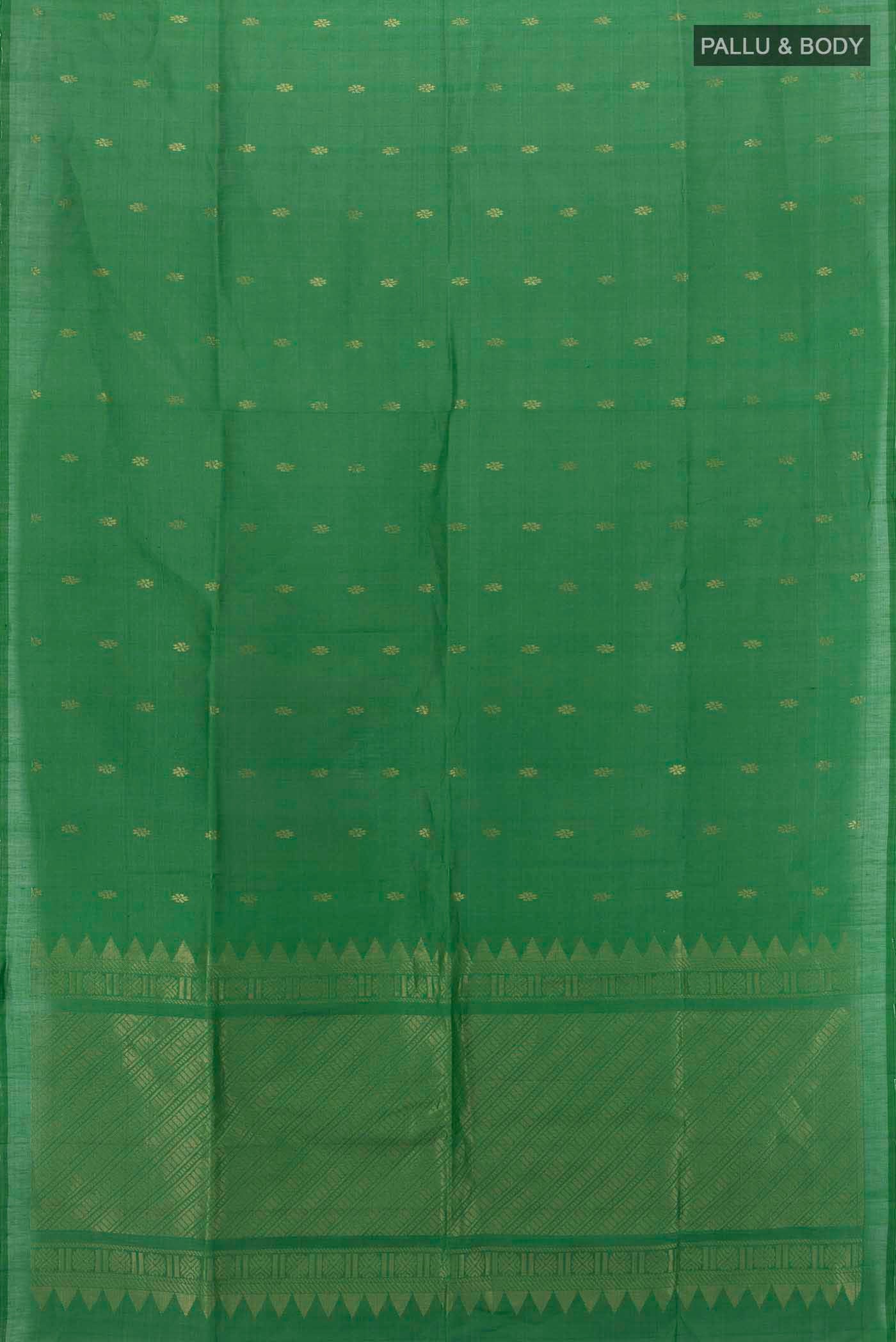 Flat view of Light Green Soft Silk Saree with Zari Brocade on the body and Silk Border