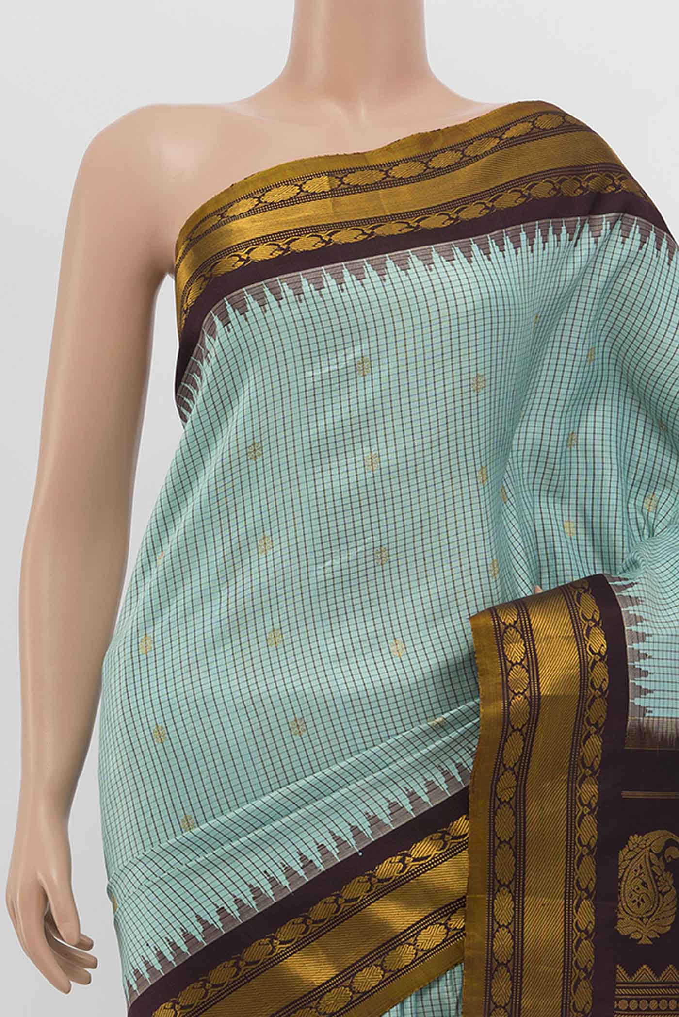 Border image of Sky Blue Gadwal Silk Saree with Zari Butta on the body and Zari Border