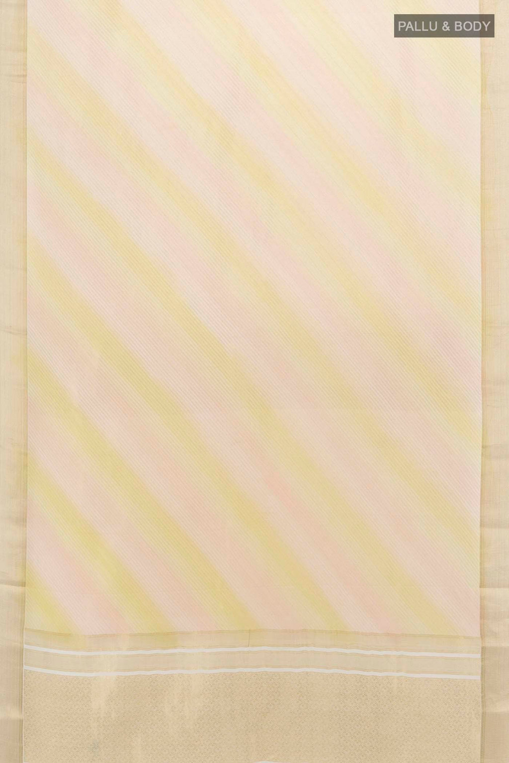 Flat view of Multi Color Mysore Georgette Saree with Stripes on the body and Zari Border