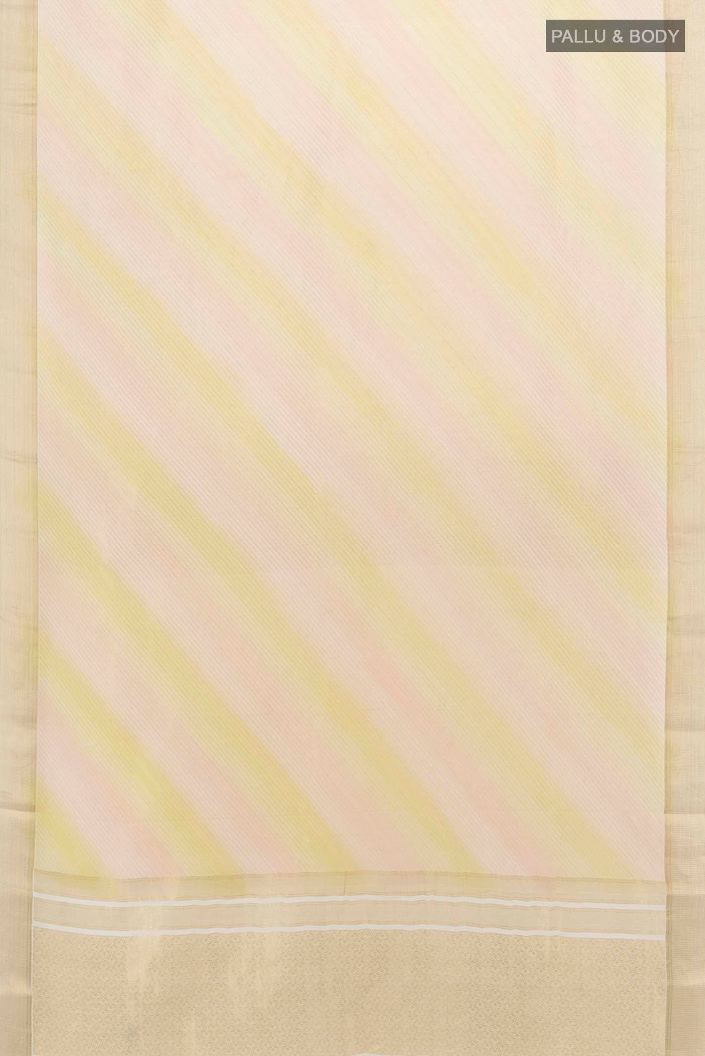 Flat view of Multi Color Mysore Georgette Saree with Stripes on the body and Zari Border