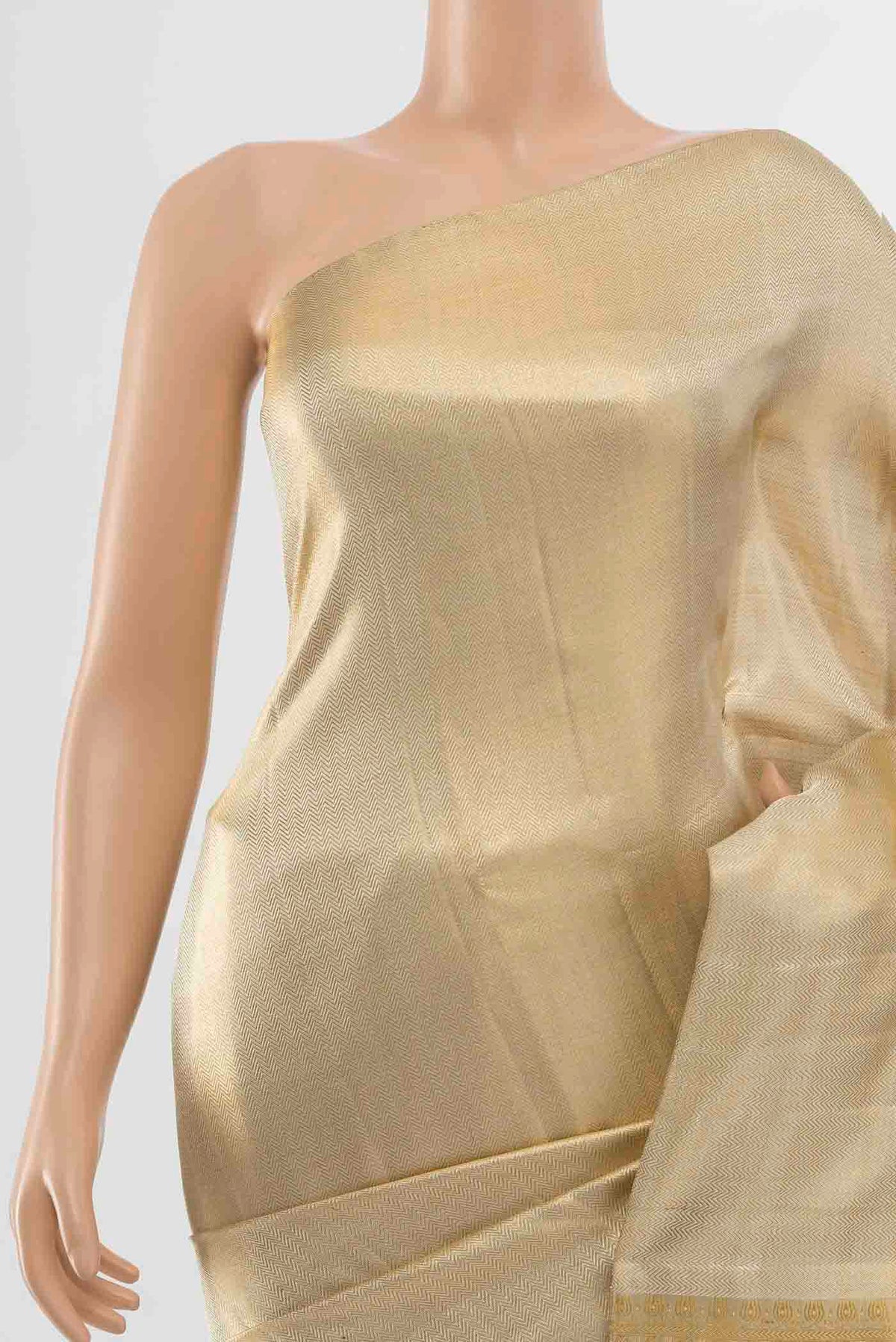 Border image of Golden Kanchipuram Silk Saree with Zari Butta on the body and Silk Border