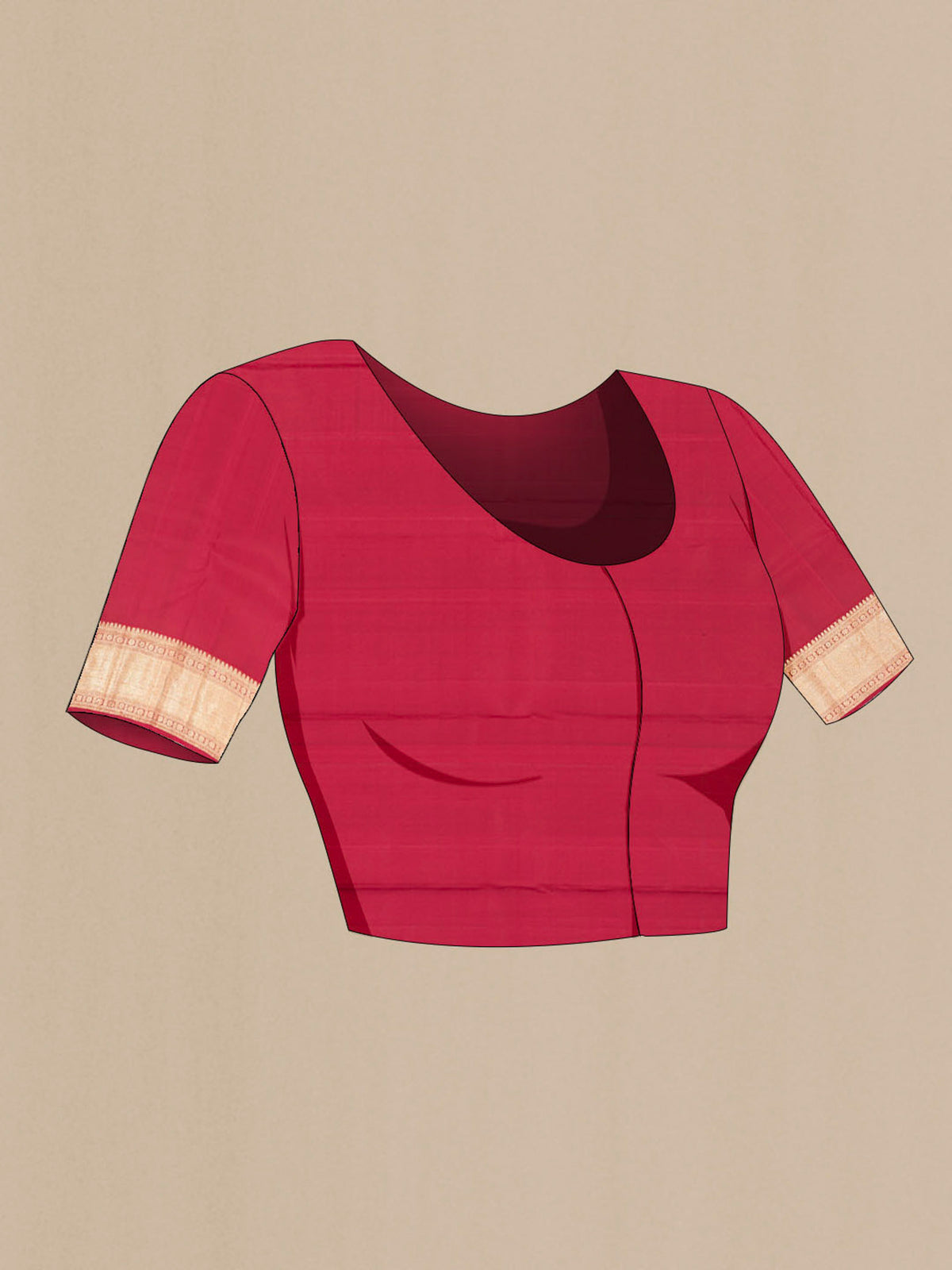 Close up image of the blouse of Maroon Kanchipuram Silk Saree with Zari Butta on the body and Silk Border. 