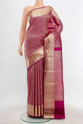 Purple Kanchipuram Silk Saree with Zari Butta on the body and Silk Border.  displayed on a mannequin
