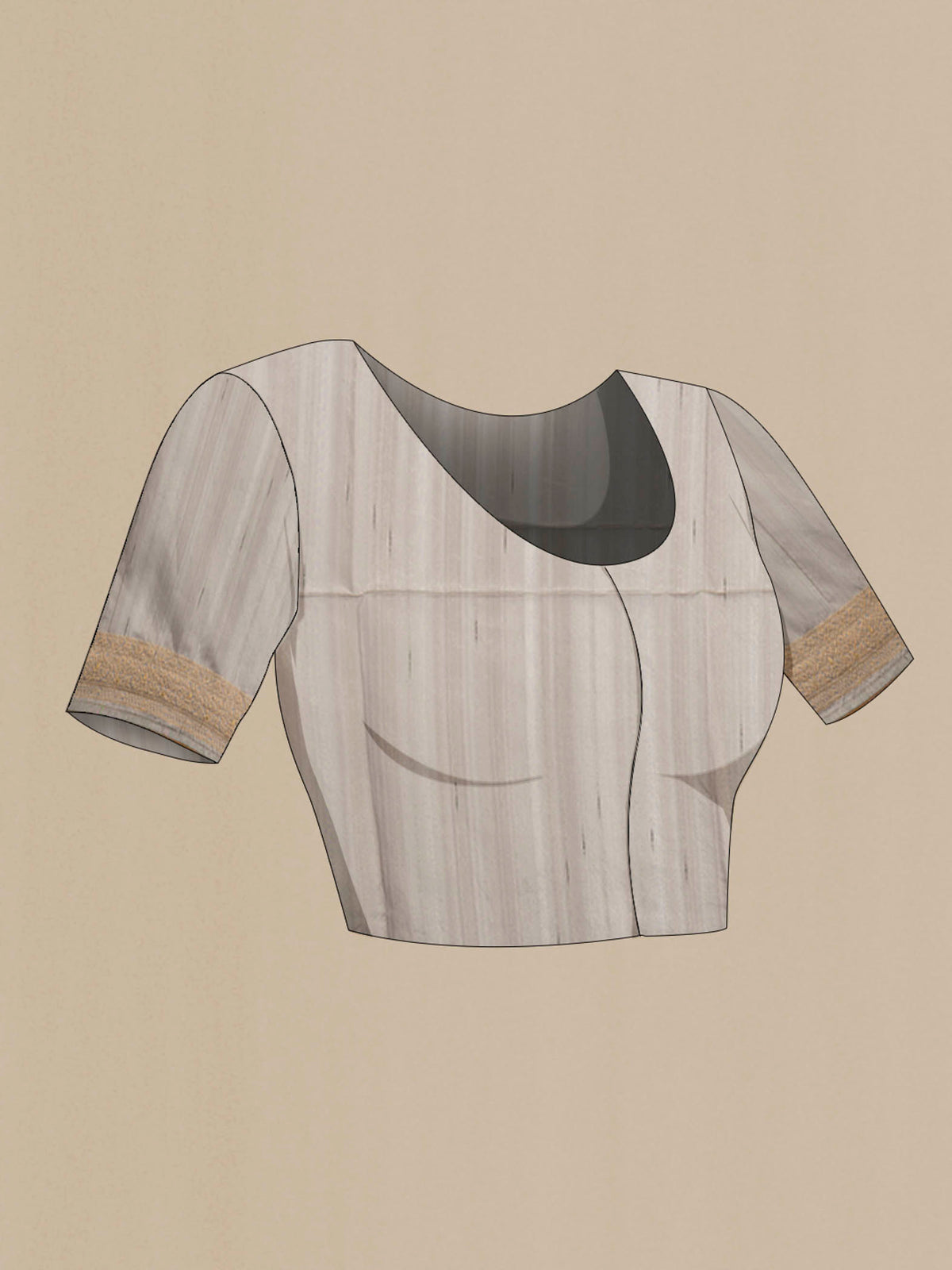 Close up image of the blouse of Grey Art Silk Saree with Thread Butta on the body and Silk Border