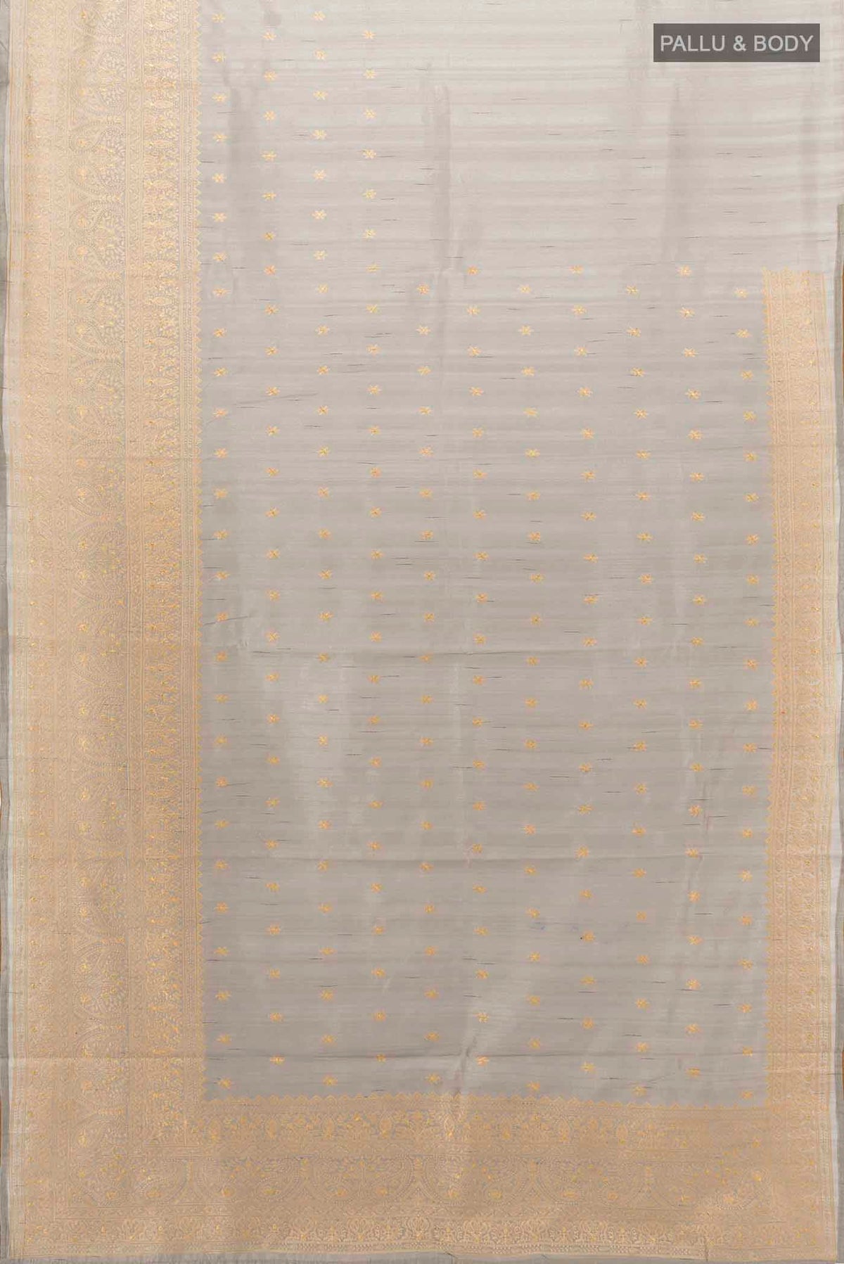 Flat view of Grey Art Silk Saree with Thread Butta on the body and Silk Border