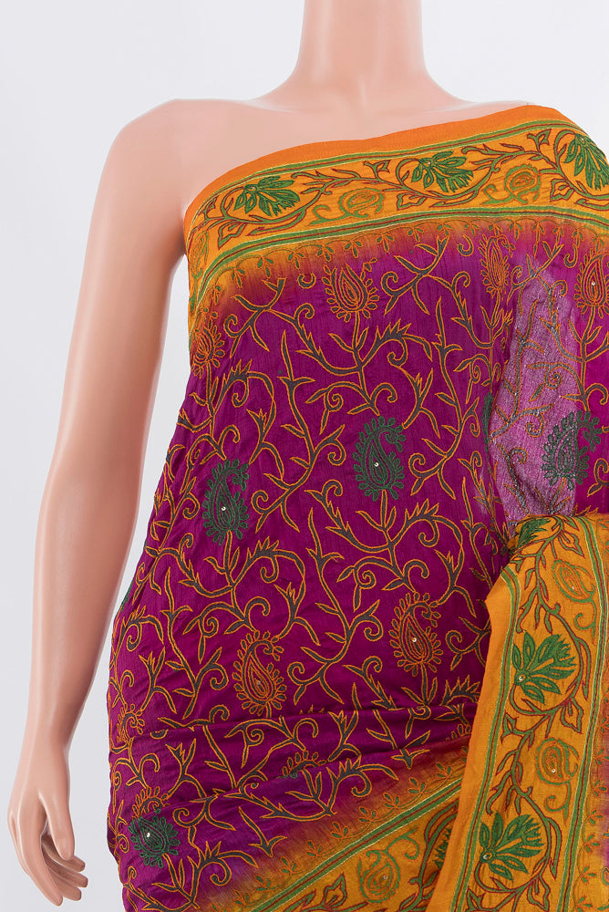 Border image of Purple Art Silk Saree with Embroidery on the body and Silk Border. 