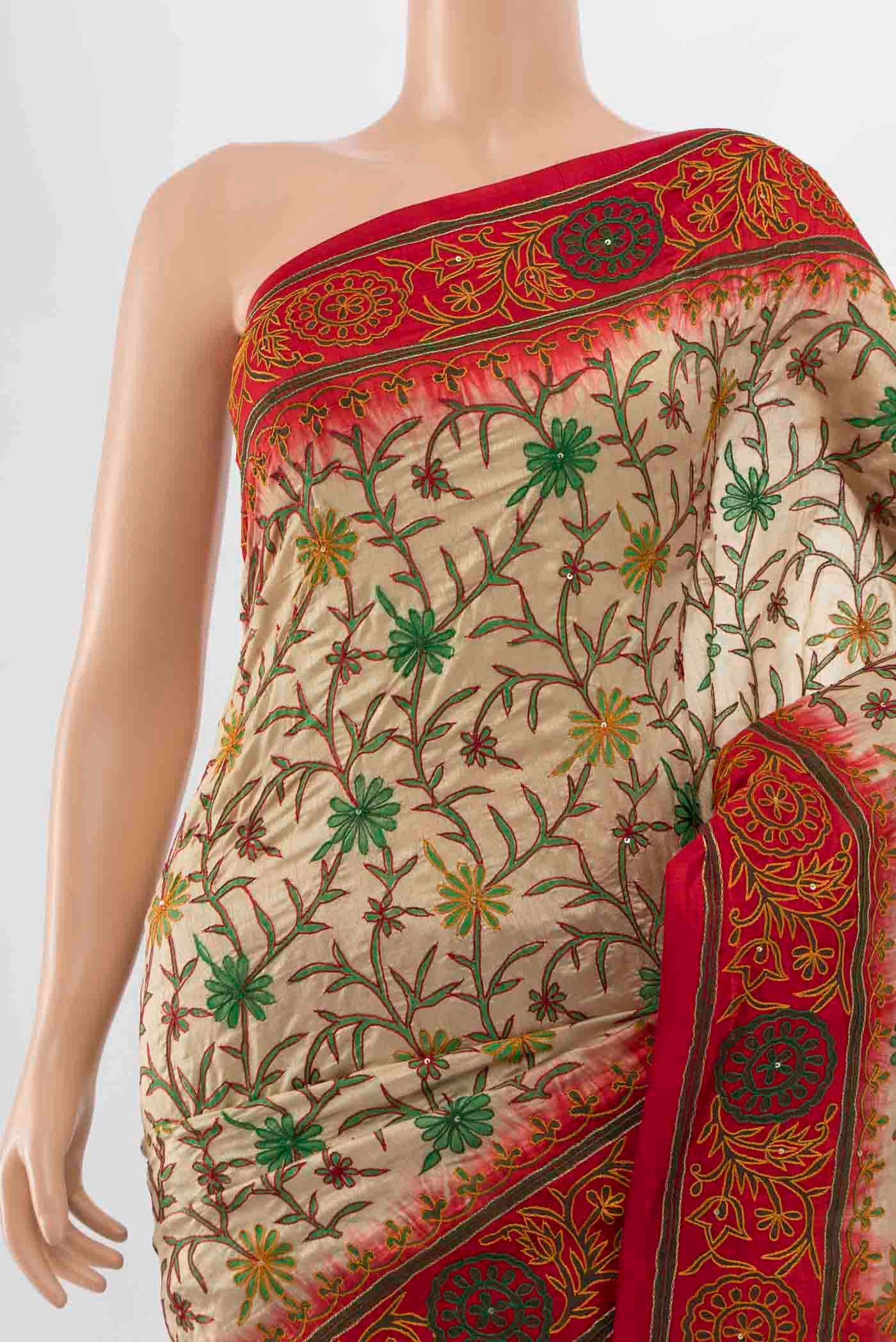 Border image of Beige Blended Raw Silk Saree with Embroidery on the body and Embroidery Border