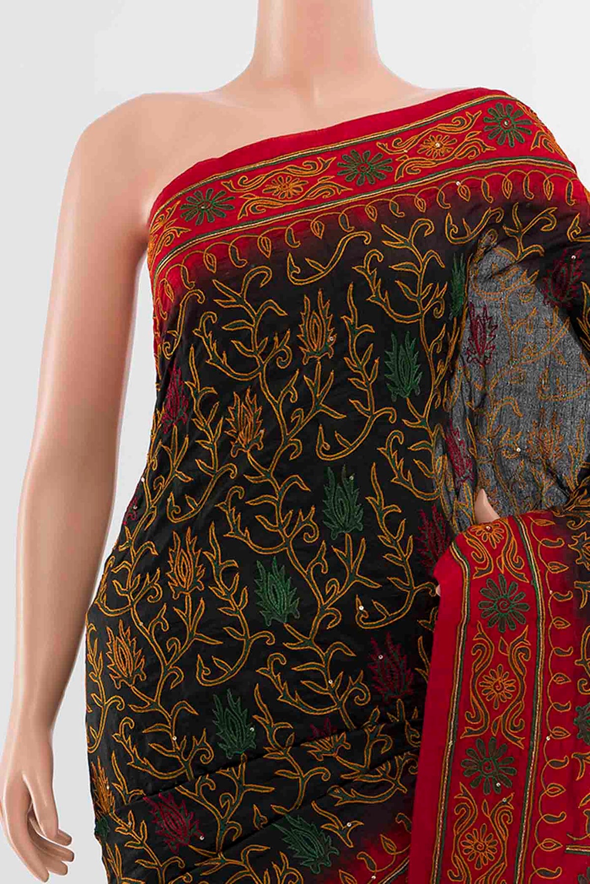 Border image of Black Blended Raw Silk Saree with Embroidery on the body and Embroidery Border
