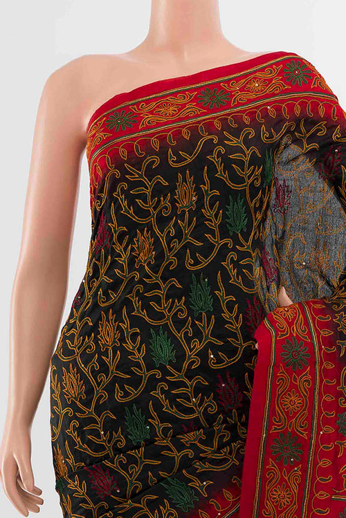 Border image of Black Blended Raw Silk Saree with Embroidery on the body and Embroidery Border