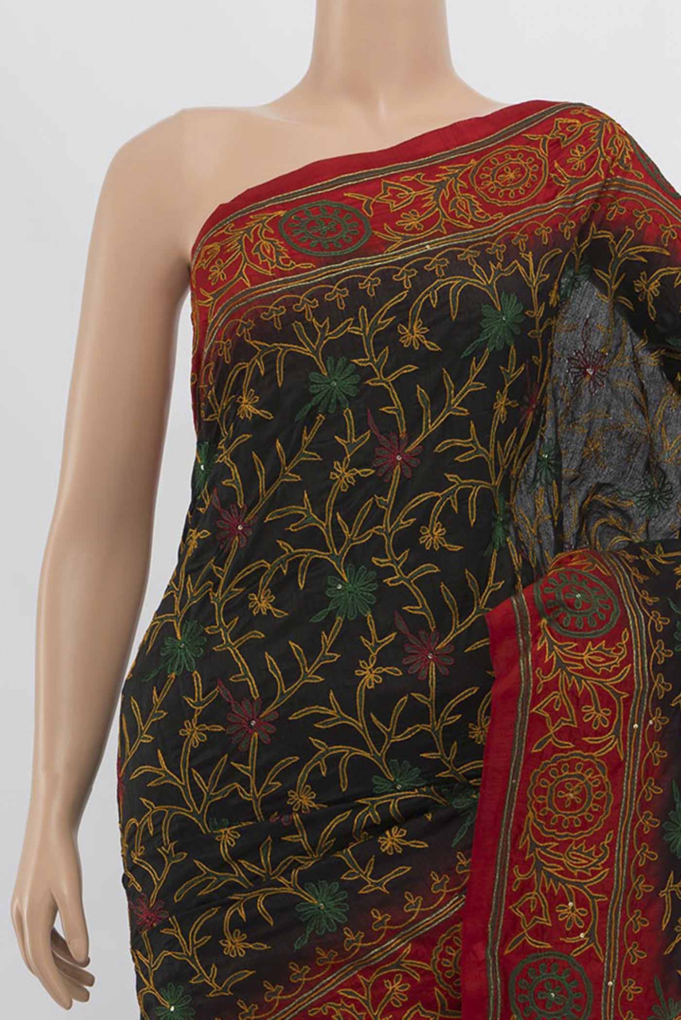 Border image of Black Art Silk Saree with Embroidery on the body and Silk Border. 