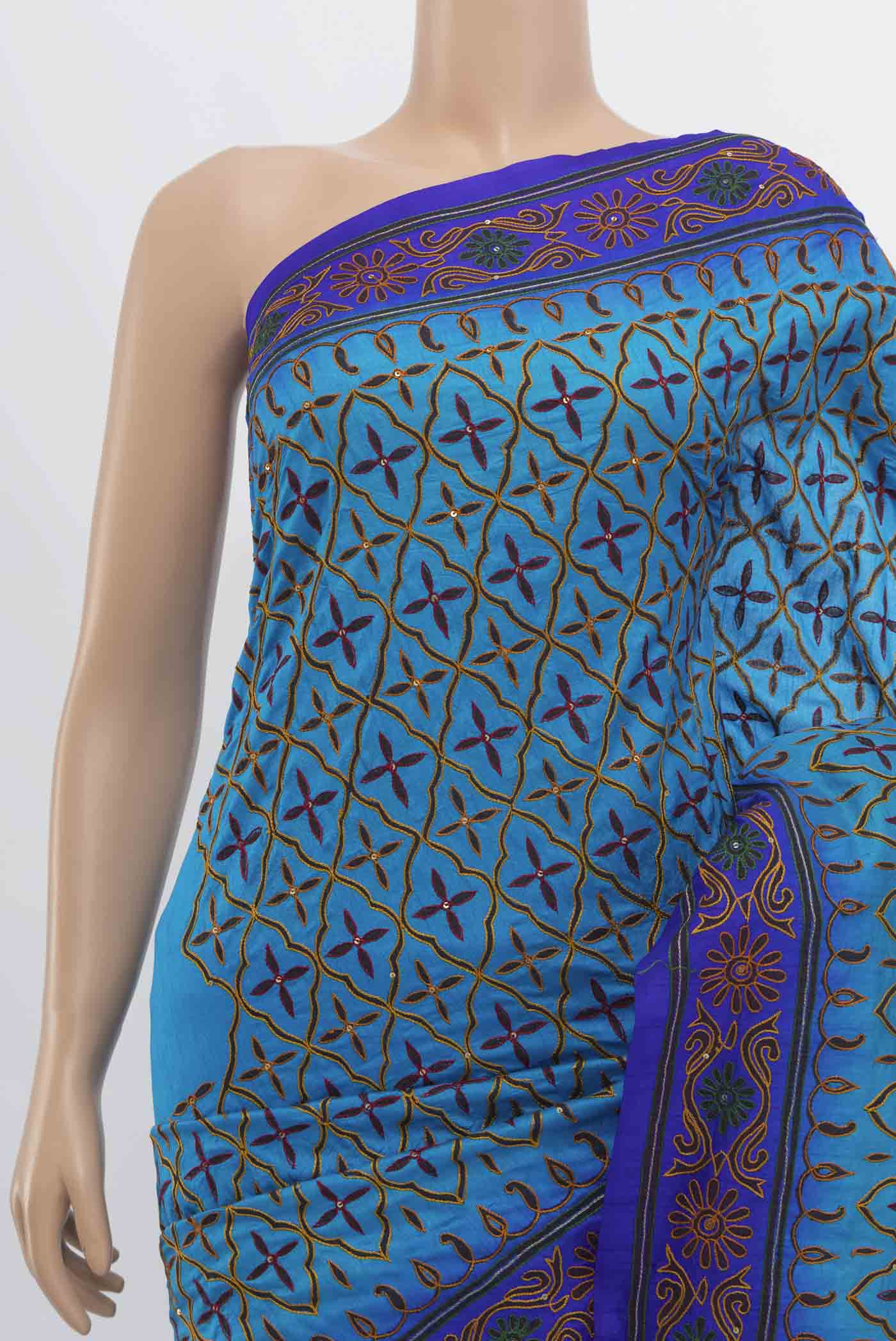 Border image of Light Blue Art Silk Saree with Embroidery on the body and Embroidery Border. 