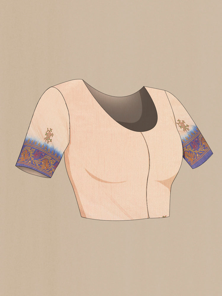 Close up image of the blouse of Dark Beige Art Silk Saree with Embroidery on the body and Silk Border. 