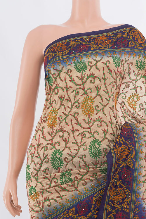 Border image of Dark Beige Art Silk Saree with Embroidery on the body and Silk Border. 