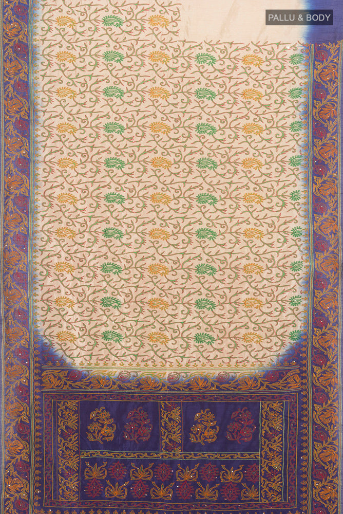 Flat view of Dark Beige Art Silk Saree with Embroidery on the body and Silk Border. 