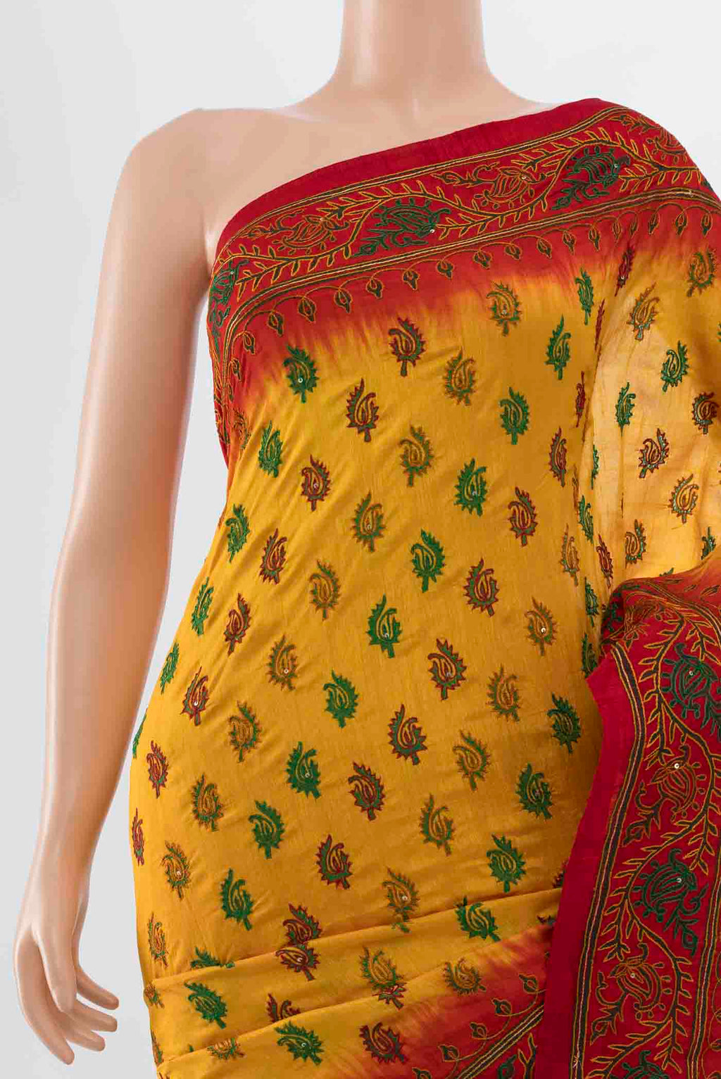 Border image of Yellow Blended Raw Silk Saree with Embroidery on the body and Embroidery Border