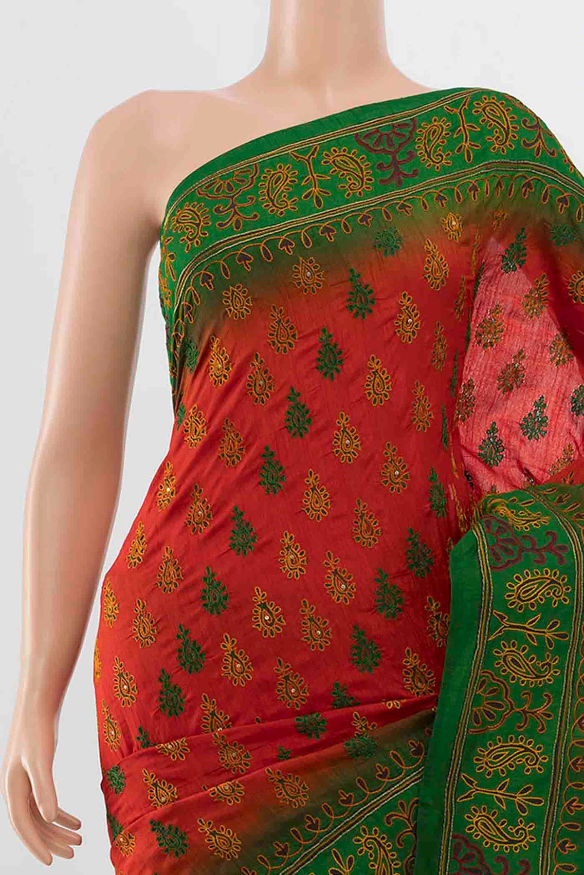 Border image of Red Blended Raw Silk Saree with Embroidery on the body and Embroidery Border
