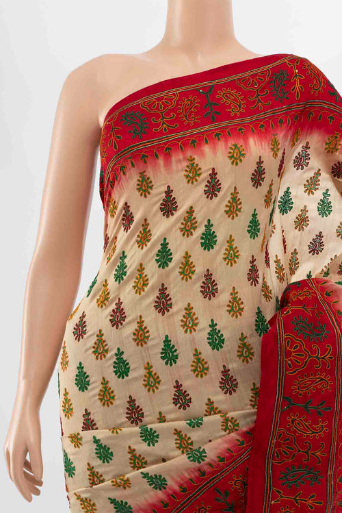 Border image of Beige Blended Raw Silk Saree with Embroidery on the body and Embroidery Border