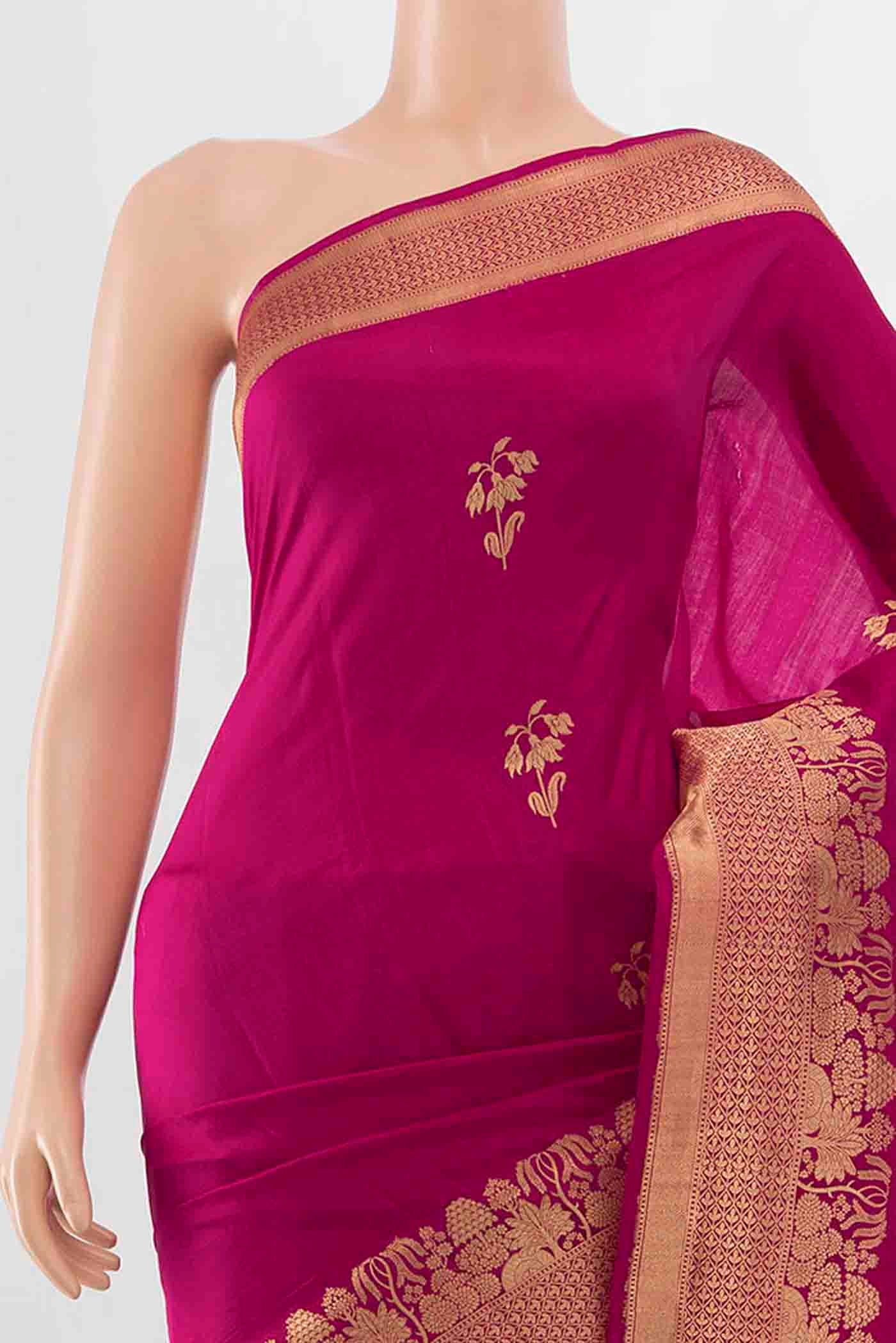 Border image of Magenta Banarasi Katan Silk Saree with Zari Butta on the body and Zari Border