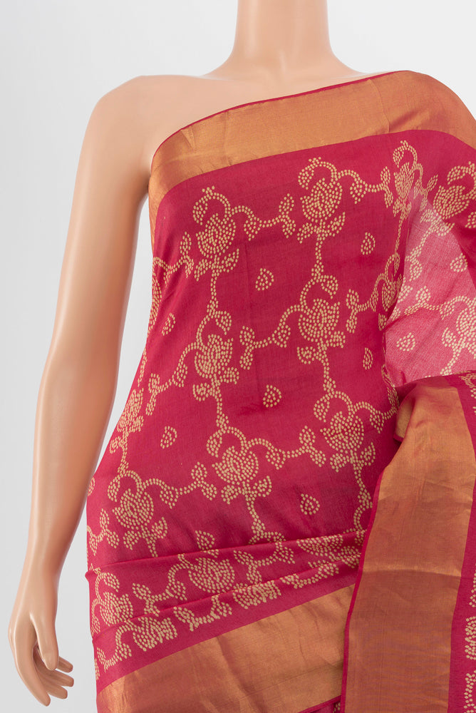 Border image of Peach Tussar Silk Saree with Floral Print on the body and Silk Border. 