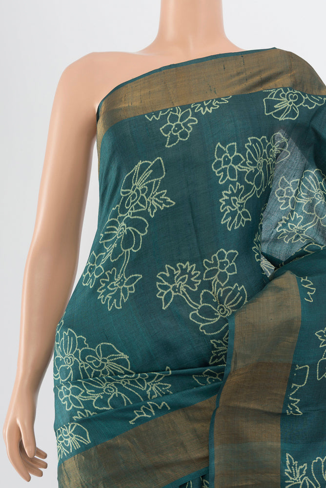 Border image of Davys Grey Tussar Silk Saree with Floral Print on the body and Silk Border. 