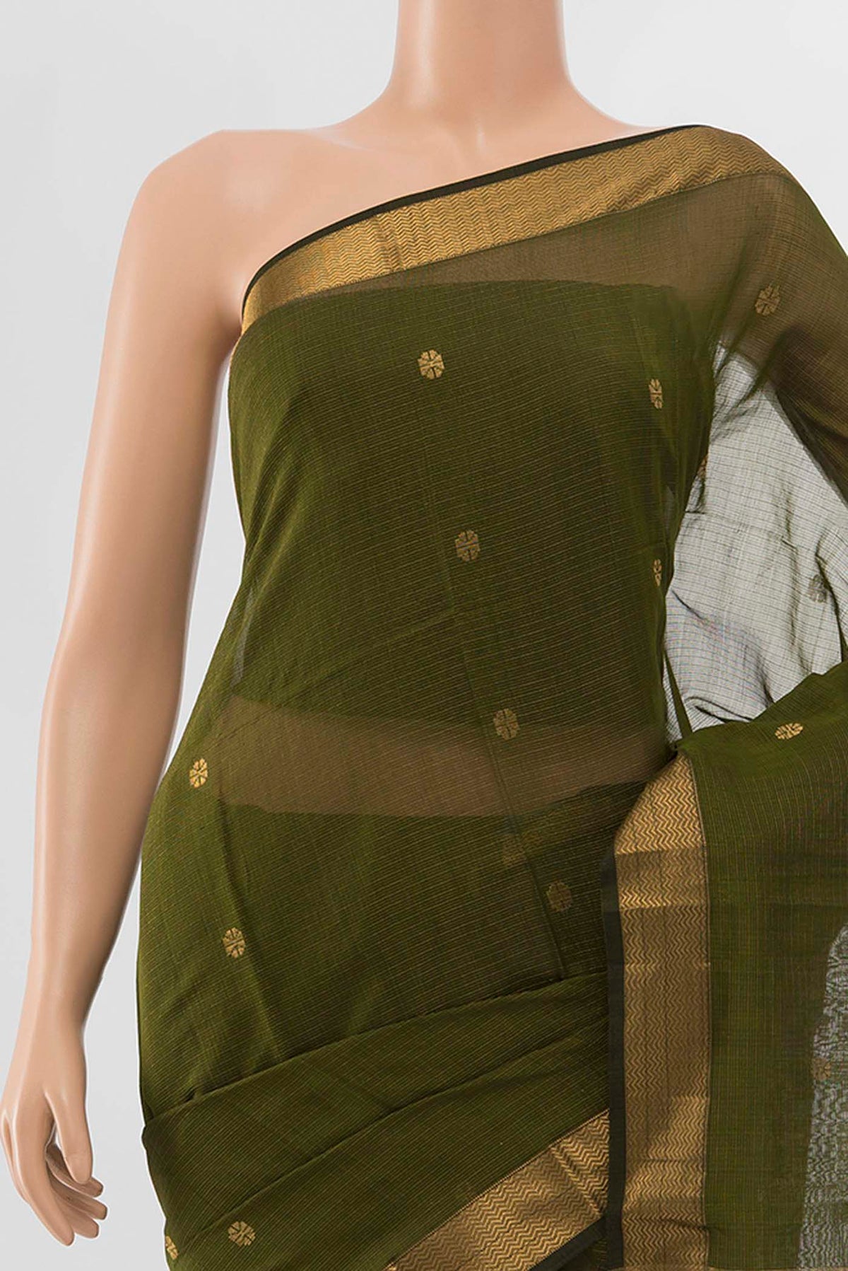 Border image of Mehandi Green Maheshwari Silk Cotton Saree with Zari Butta on the body and Silk Border