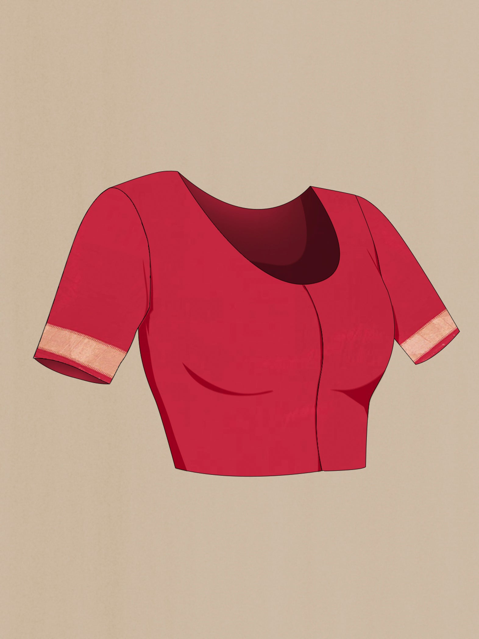 Close up image of the blouse of Red Banarasi Silk Saree with Zari Butta on the body and Zari Border. 